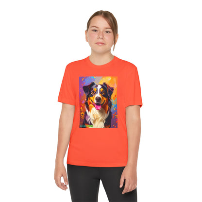 Pup Art Canvas - Kid's Sport Short Sleeve Tee (Australian Shepherd)
