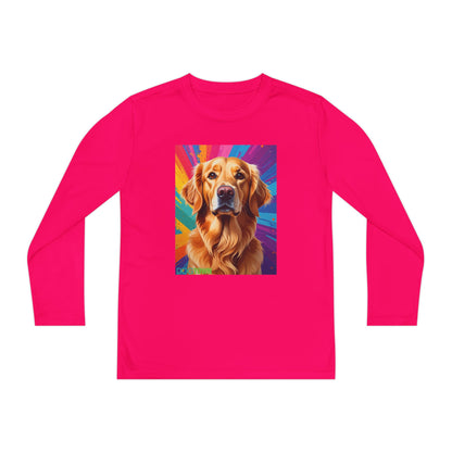 Pup Art Canvas - Kid's Sport Long Sleeve Tee (Golden Retriever)