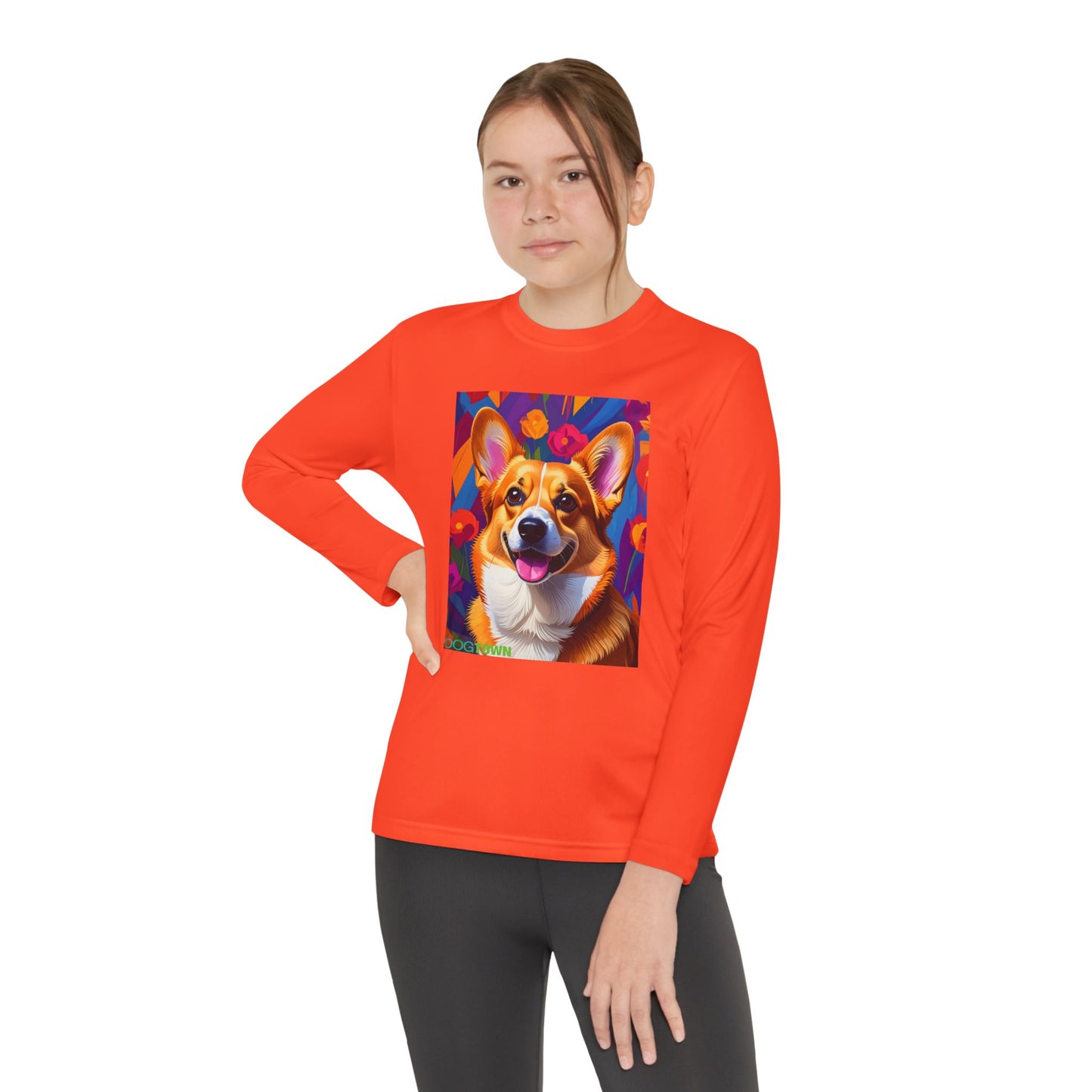 Pup Art Canvas - Kid's Sport Long Sleeve Tee (Corgi)
