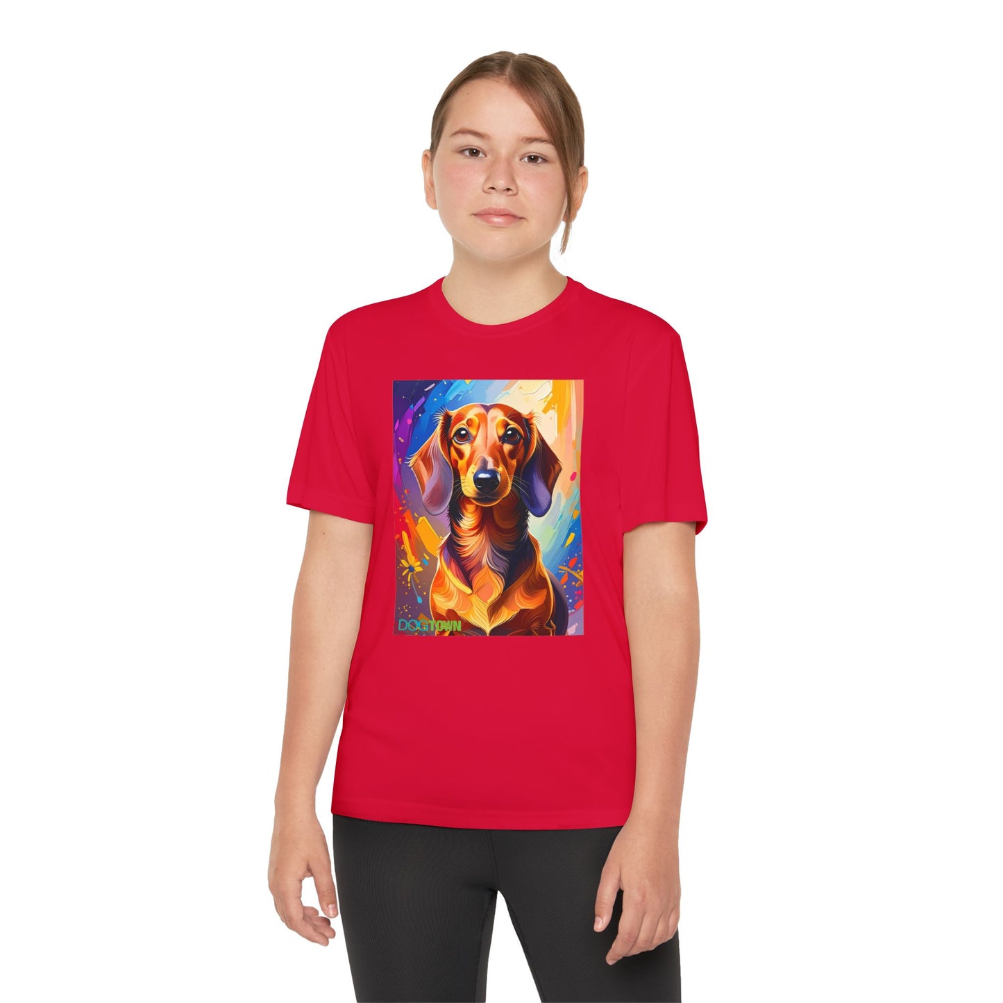 Pup Art Canvas - Kid's Sport Short Sleeve Tee (Dachshund)