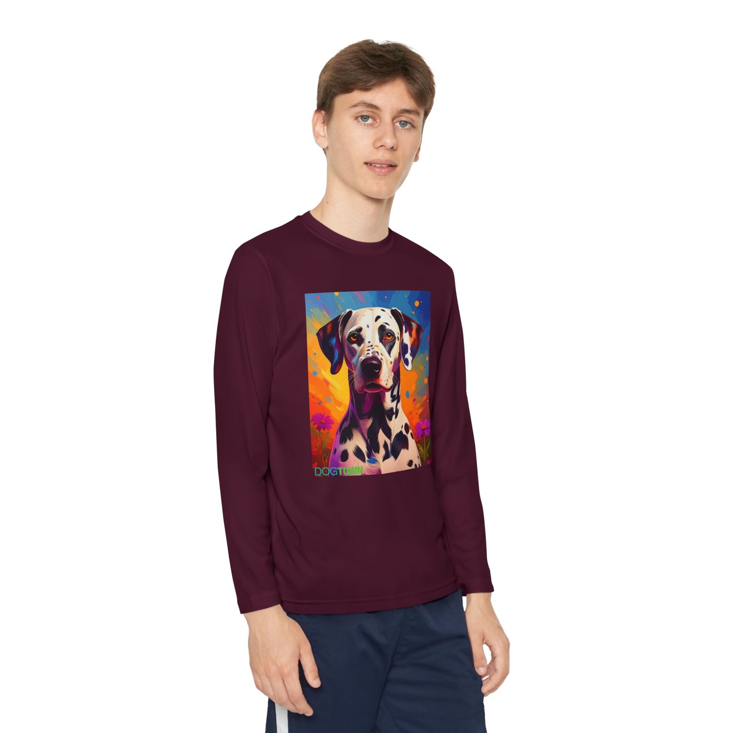Pup Art Canvas - Kid's Sport Long Sleeve Tee (Dalmatian)