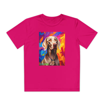 Pup Art Canvas - Kid's Sport Short Sleeve Tee (Weimaraner)