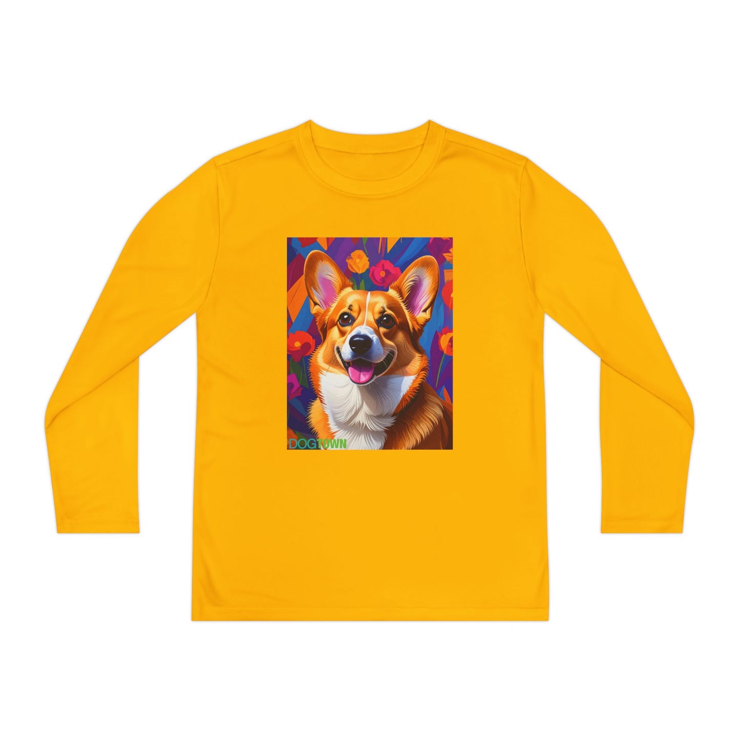 Pup Art Canvas - Kid's Sport Long Sleeve Tee (Corgi)