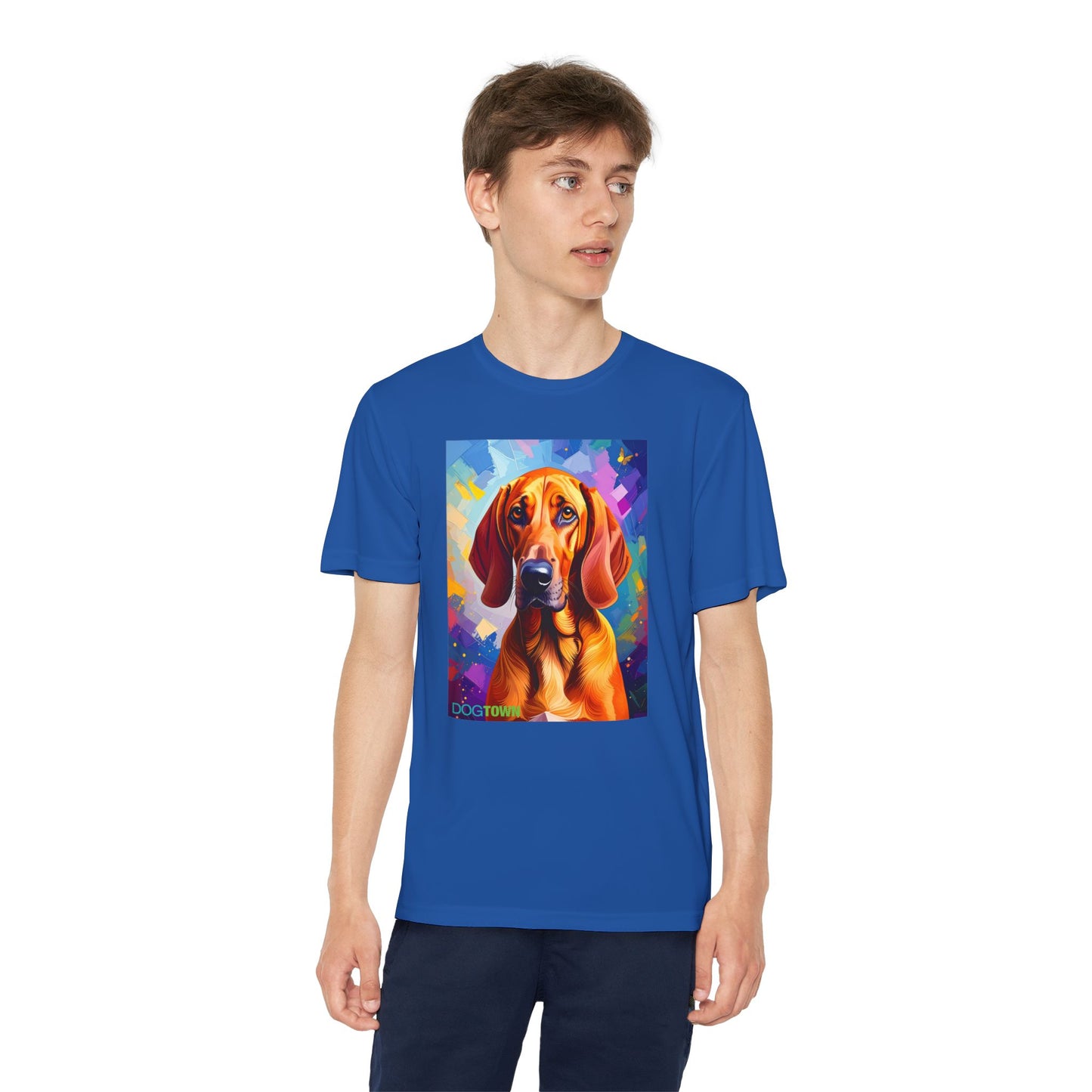 Pup Art Canvas - Kid's Sport Short Sleeve Tee (Redbone Coonhound)
