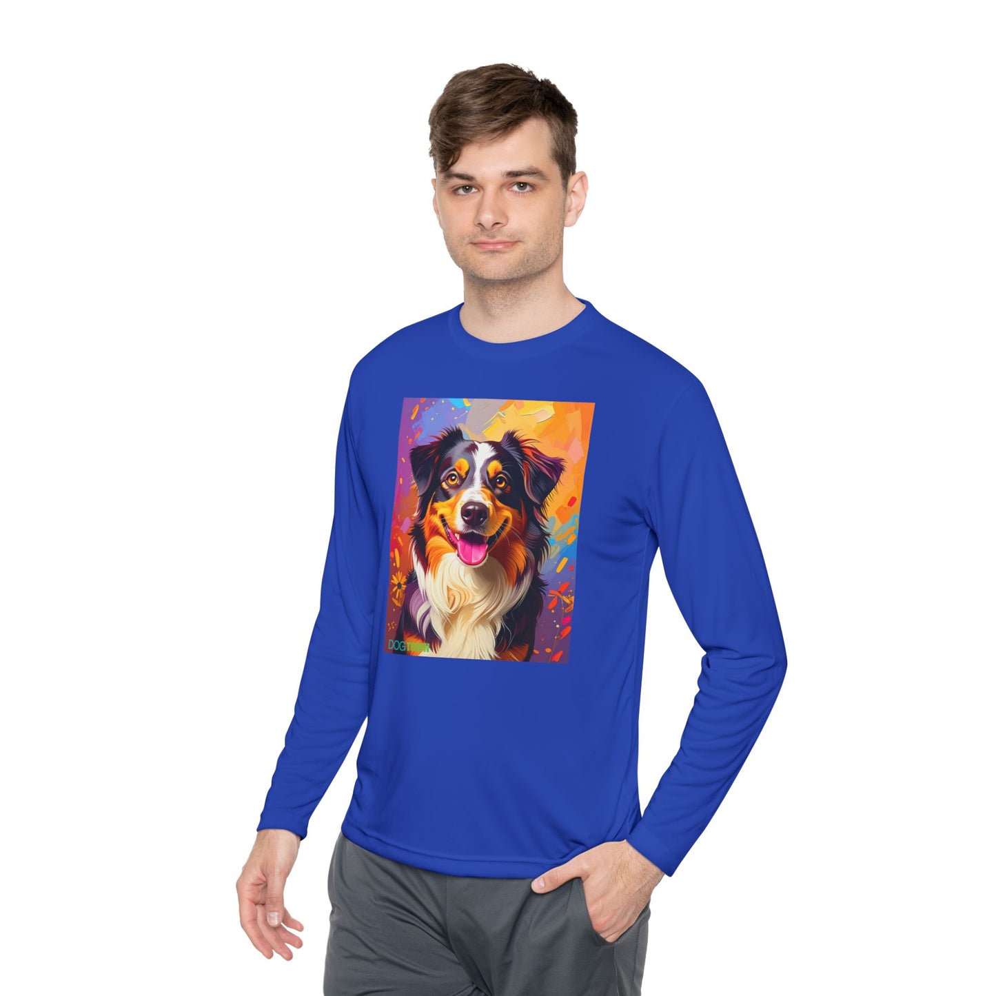 Pup Art Canvas Sport Long Sleeve Tee (Australian Shepherd)