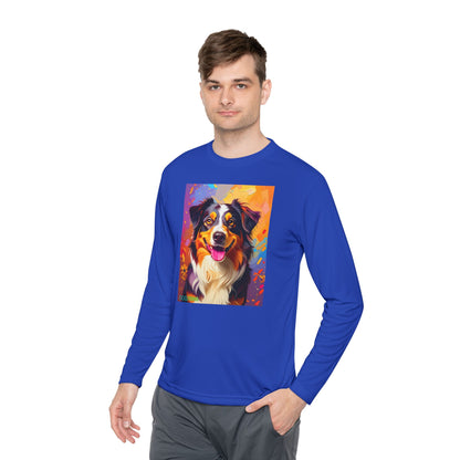Pup Art Canvas Sport Long Sleeve Tee (Australian Shepherd)