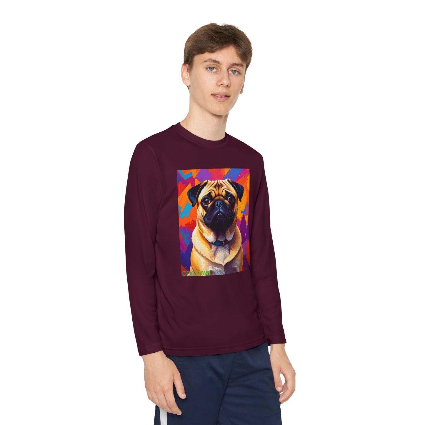 Pup Art Canvas - Kid's Sport Long Sleeve Tee (Pug)