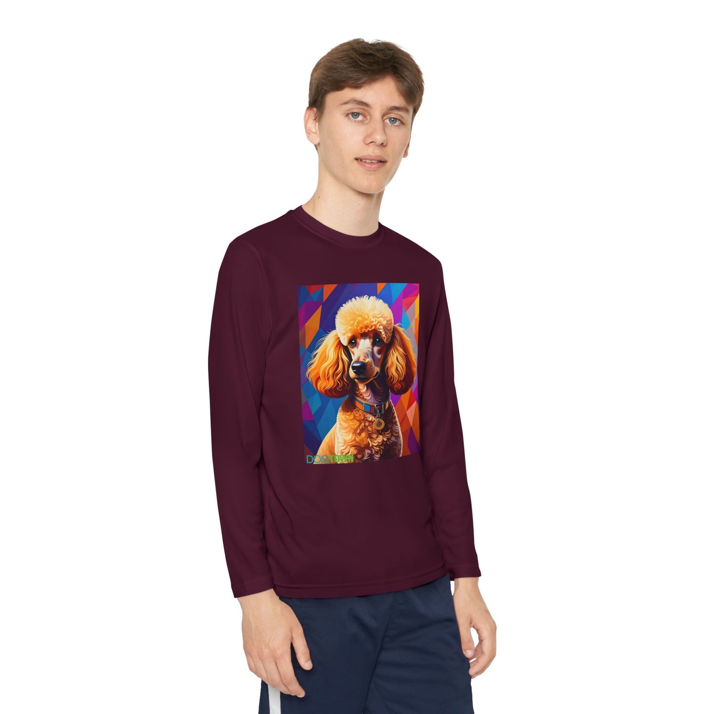 Pup Art Canvas - Kid's Sport Long Sleeve Tee (Toy Poodle)