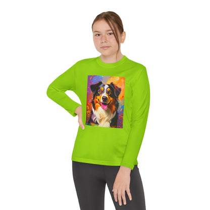 Pup Art Canvas - Kid's Sport Long Sleeve Tee (Australian Shepherd)