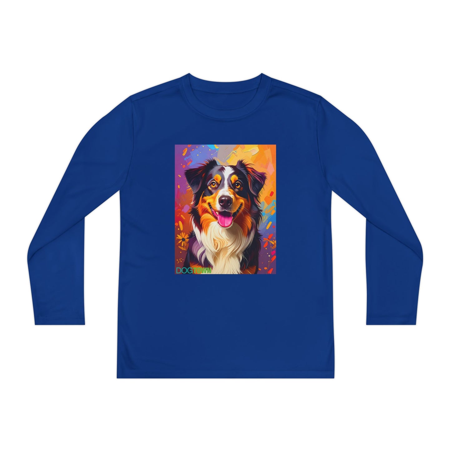 Pup Art Canvas - Kid's Sport Long Sleeve Tee (Australian Shepherd)