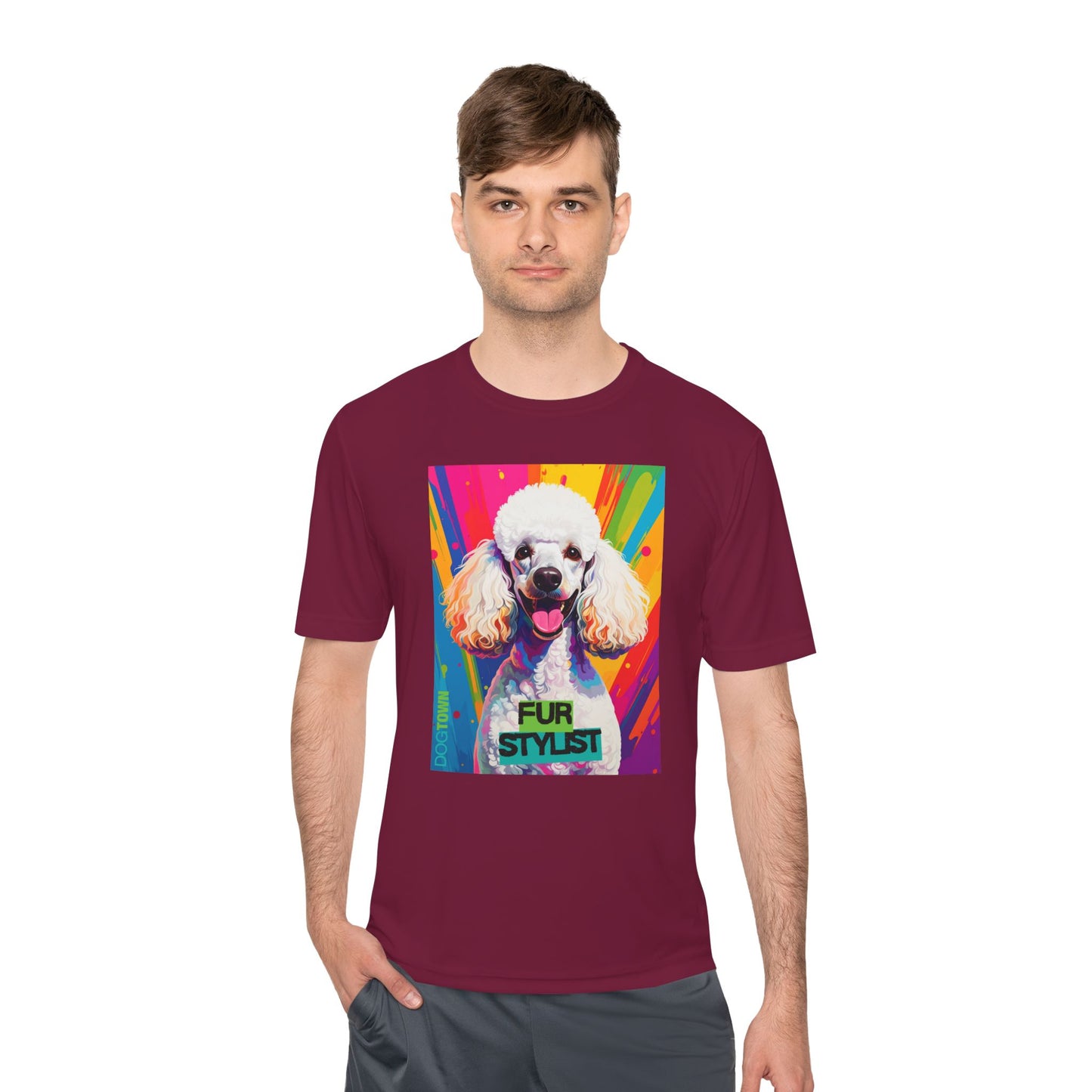 Dogtown Fur Stylist Groomer Short Sleeve Shirt (Colorful with White Poodle)