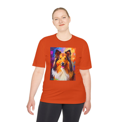 Pup Art Canvas Unisex Moisture Wicking Tee (Shetland Sheepdog (Sheltie))