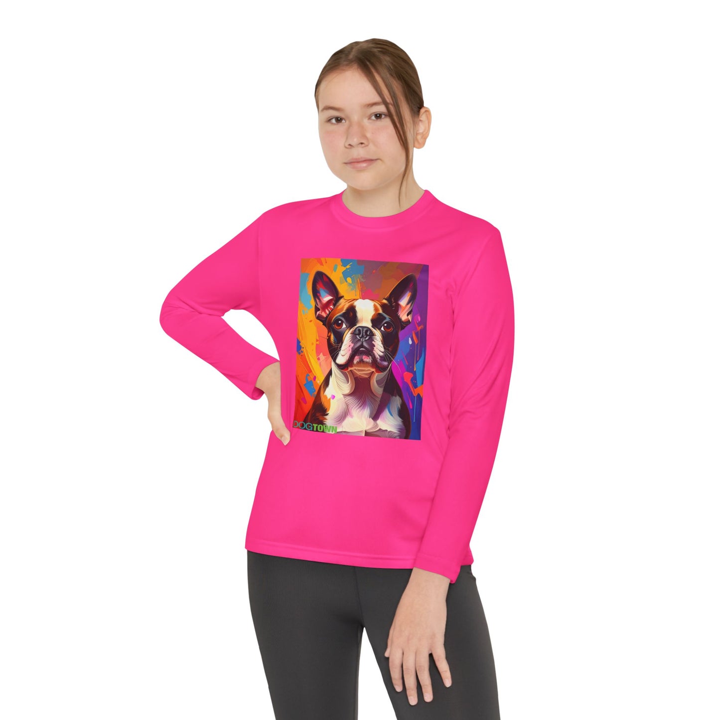 Pup Art Canvas - Kid's Sport Long Sleeve Tee (Boston Terrier)