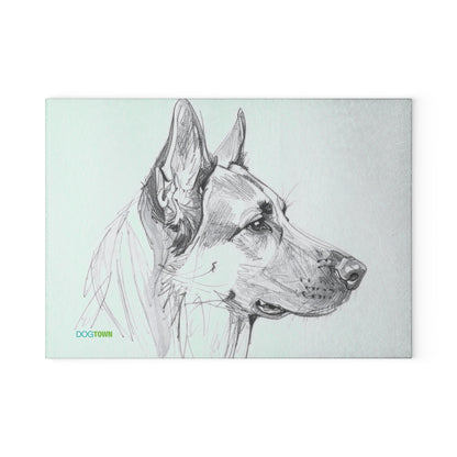 Dogtown German Shepherd Dog Portrait Glass Cutting Board - Unique Kitchen Gift for Pet Lovers, Dog-Themed Decor, Animal Gifts, Housewarming Present