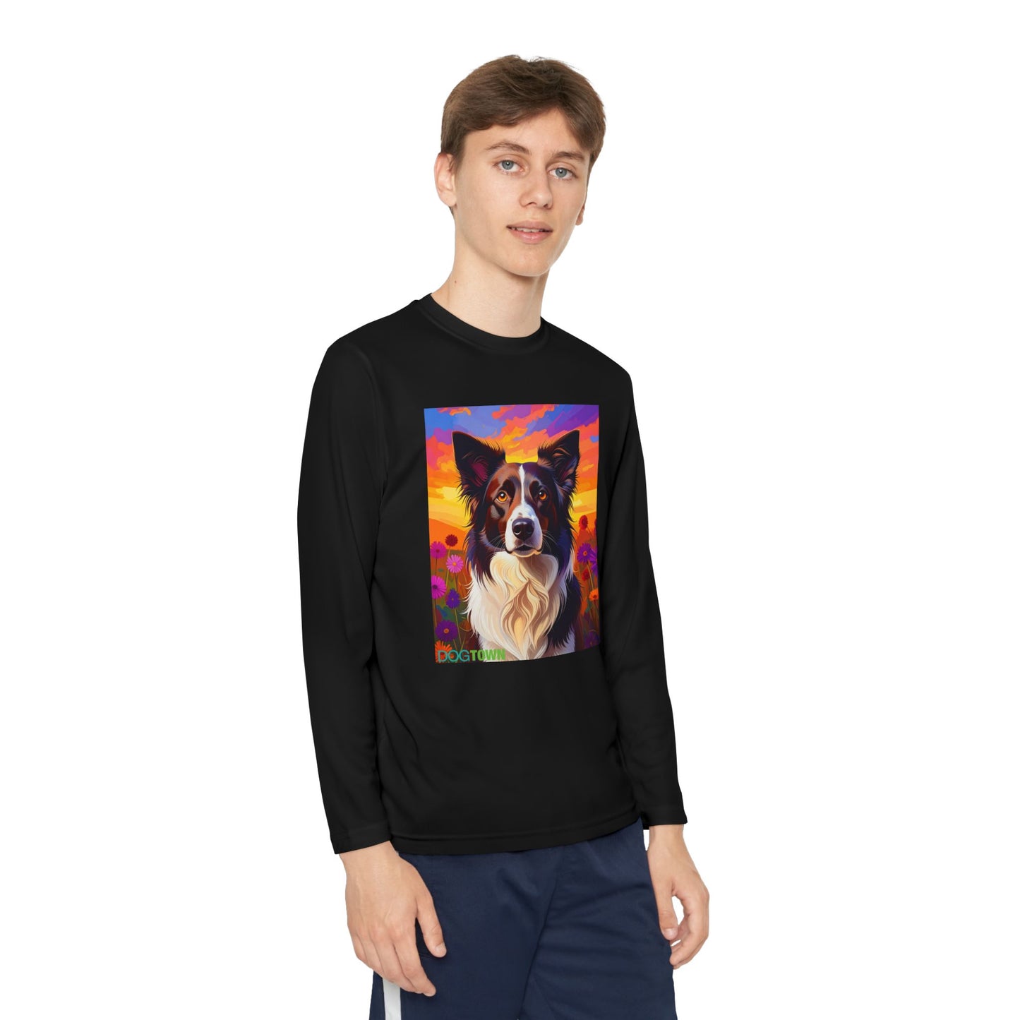 Pup Art Canvas - Kid's Sport Long Sleeve Tee (Border Collie)