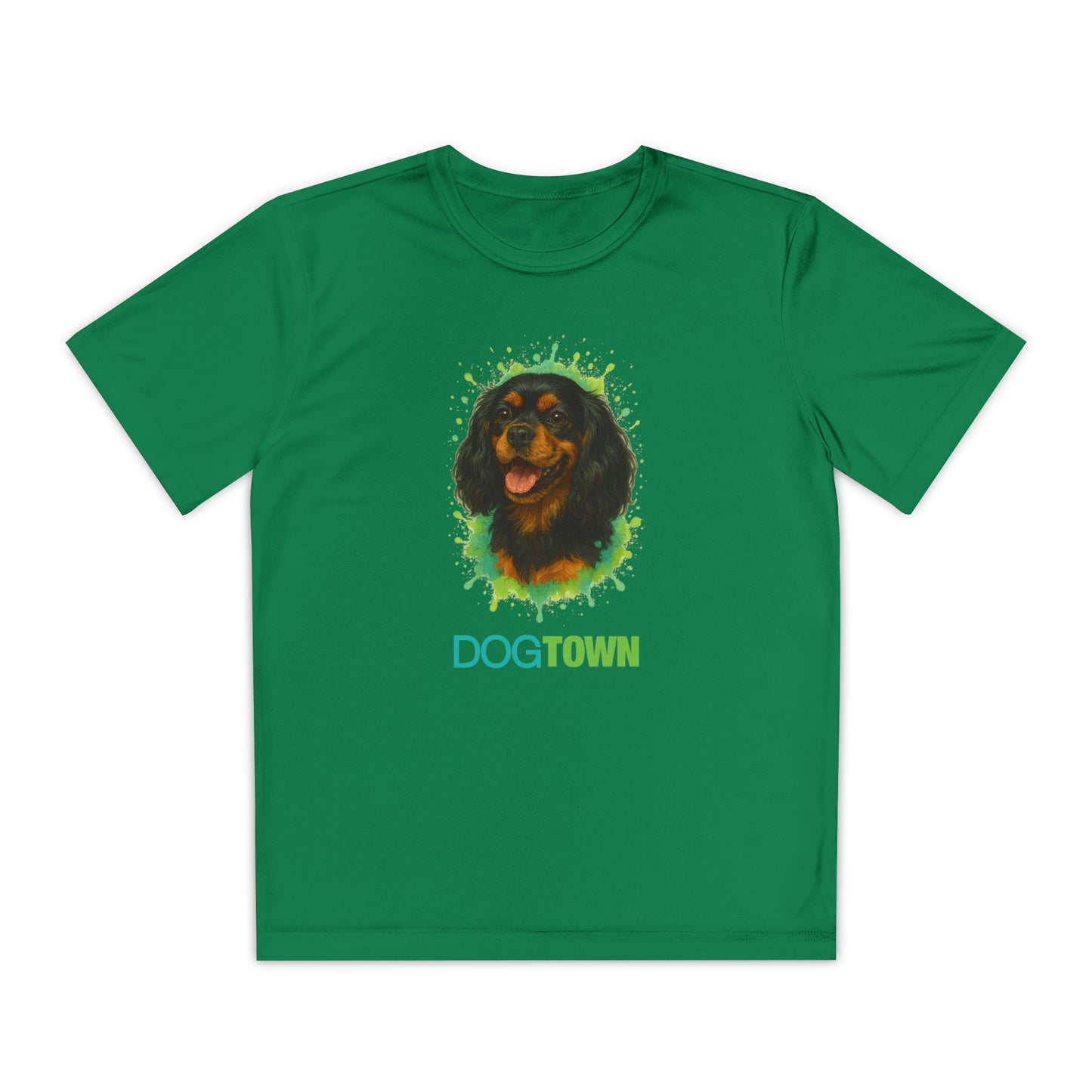 2025 Breed Collection - Kid's Polyester Thin Short Sleeve Tee - Black and Tan Cavalier King Charles Spaniel