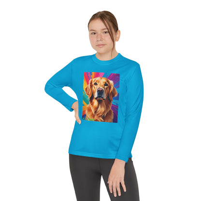 Pup Art Canvas - Kid's Sport Long Sleeve Tee (Golden Retriever)