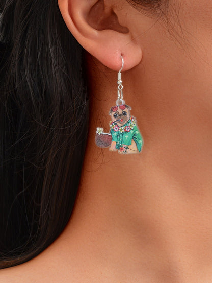 Lovely Colorful Acrylic Puppy Dangle Drop Earrings Holiday Dog Animals