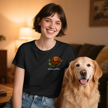 Custom Embroidered-Style Pet T-shirt – Personalized T-shirt with Pet Name & Wreath