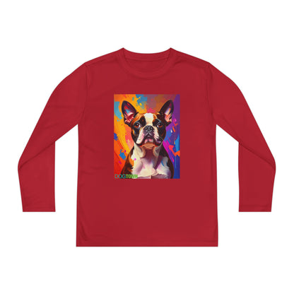 Pup Art Canvas - Kid's Sport Long Sleeve Tee (Boston Terrier)
