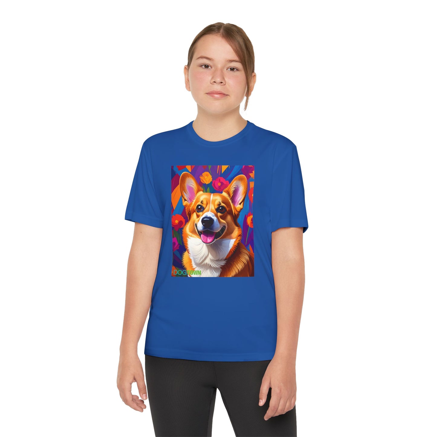 Pup Art Canvas - Kid's Sport Short Sleeve Tee (Corgi)