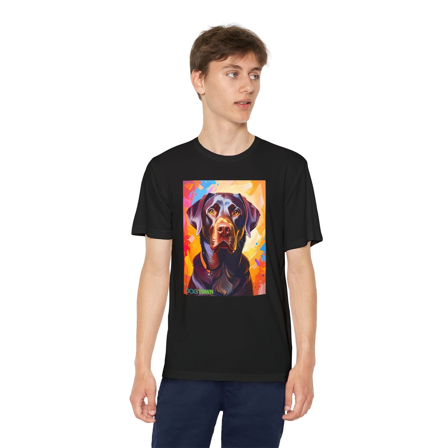 Pup Art Canvas - Kid's Sport Short Sleeve Tee (Chocolate Lab)