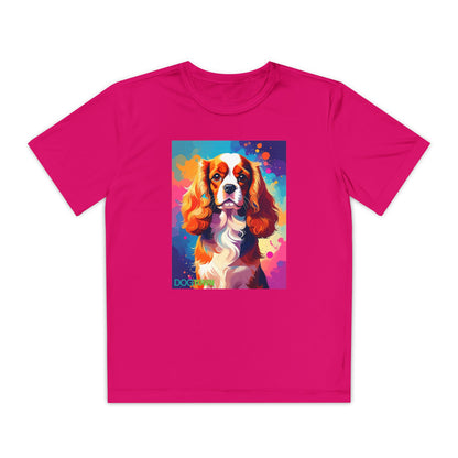 Pup Art Canvas - Kid's Sport Short Sleeve Tee (Cavalier King Charles Spaniel)