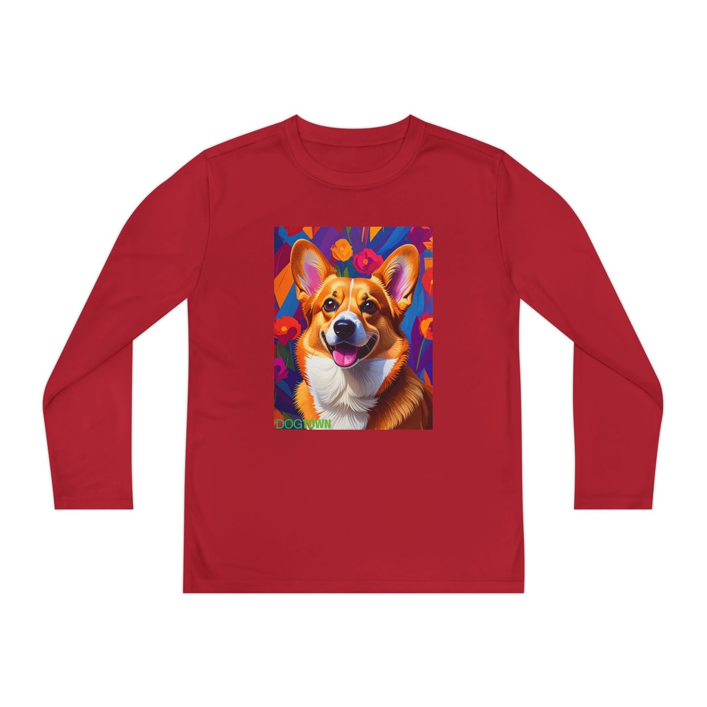Pup Art Canvas - Kid's Sport Long Sleeve Tee (Corgi)
