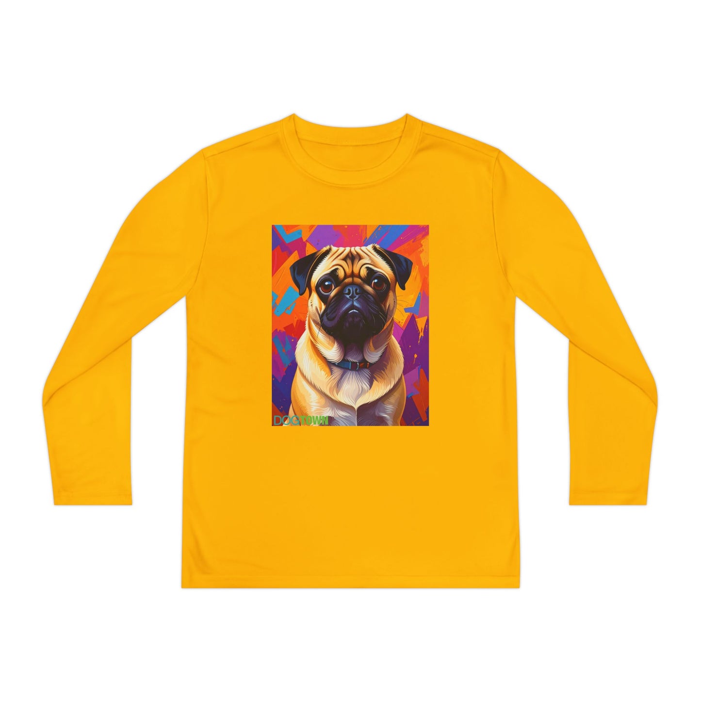 Pup Art Canvas - Kid's Sport Long Sleeve Tee (Pug)