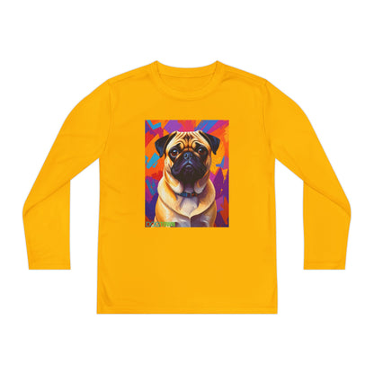 Pup Art Canvas - Kid's Sport Long Sleeve Tee (Pug)