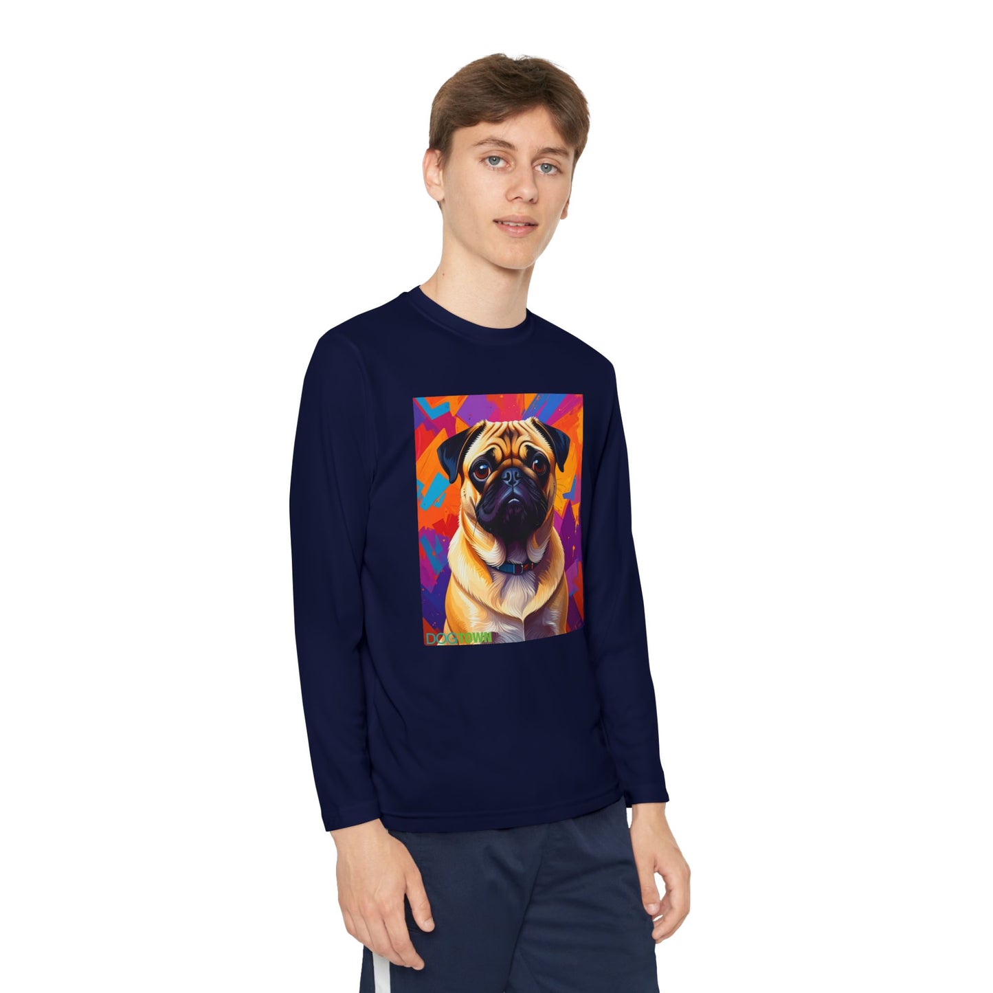 Pup Art Canvas - Kid's Sport Long Sleeve Tee (Pug)
