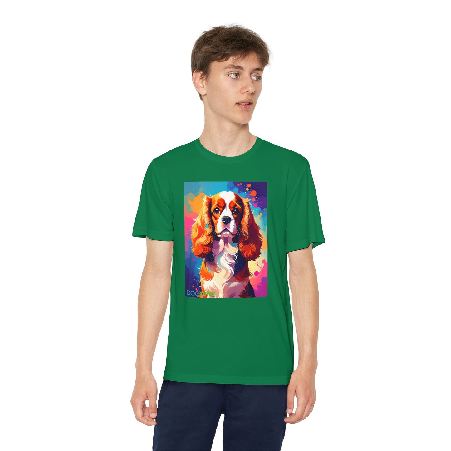 Pup Art Canvas - Kid's Sport Short Sleeve Tee (Cavalier King Charles Spaniel)