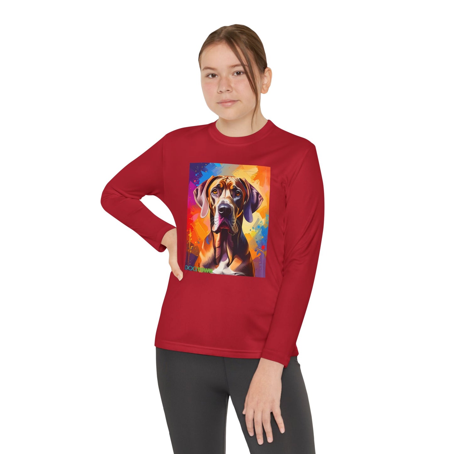 Pup Art Canvas - Kid's Sport Long Sleeve Tee (Great Dane)