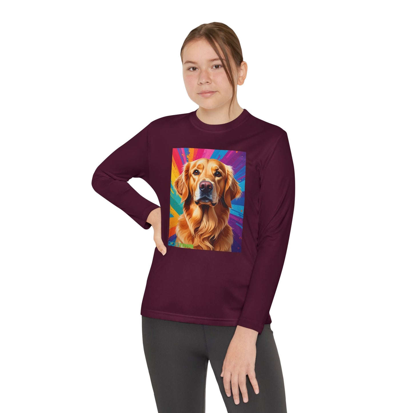Pup Art Canvas - Kid's Sport Long Sleeve Tee (Golden Retriever)