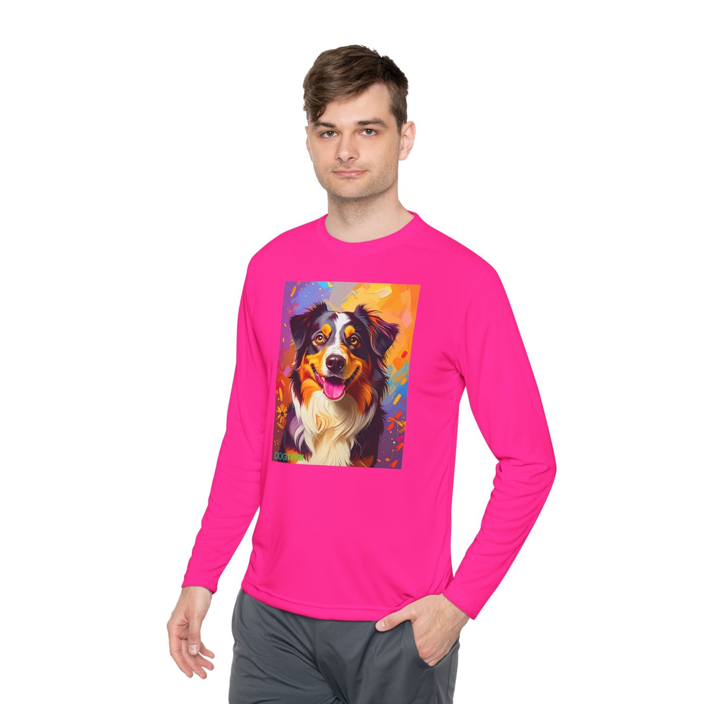 Pup Art Canvas Sport Long Sleeve Tee (Australian Shepherd)