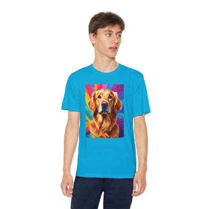 Pup Art Canvas - Kid's Sport Short Sleeve Tee (Golden Retriever)