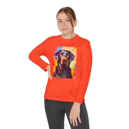 Pup Art Canvas - Kid's Sport Long Sleeve Tee (Chocolate Lab)