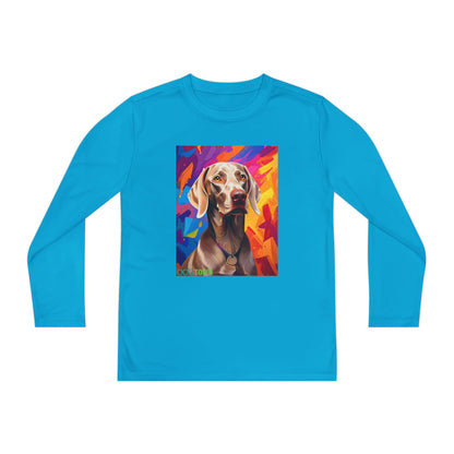 Pup Art Canvas - Kid's Sport Long Sleeve Tee (Weimaraner)