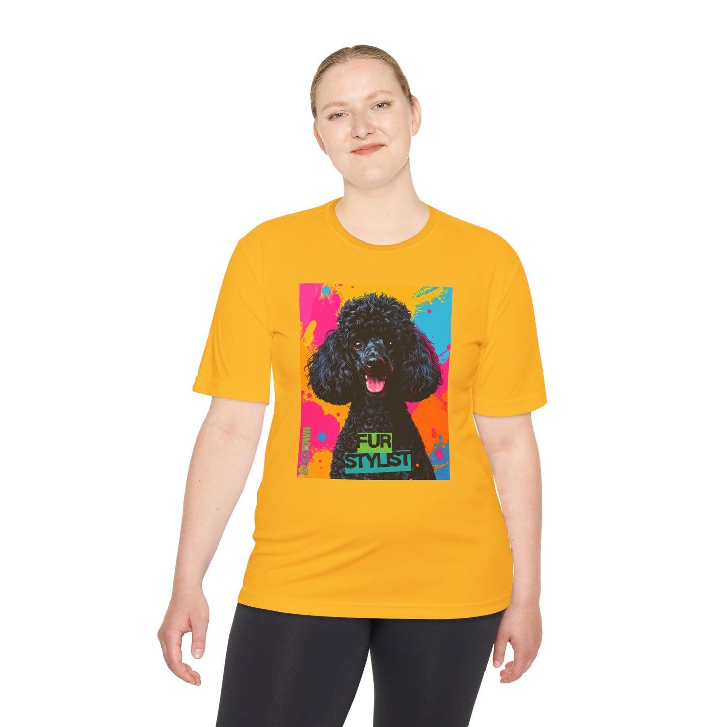 Dogtown Fur Stylist Groomer Short Sleeve Shirt (Colorful with Black Poodle)