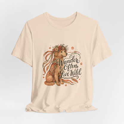 Dogtown Boho Revival "Wander Often, Live Wild" Unisex Jersey Tee (Golden Retriever)
