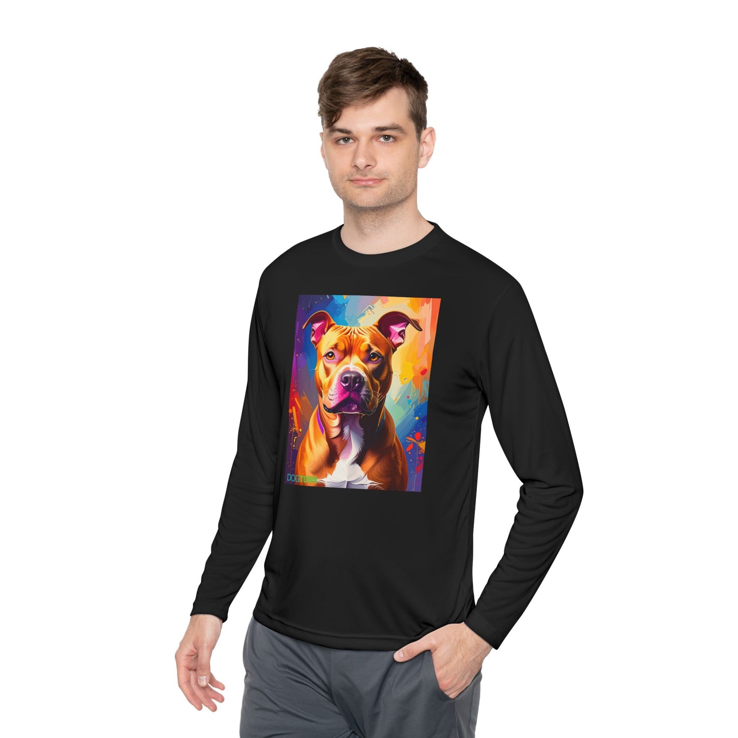 Pup Art Canvas Sport Long Sleeve Tee (Pit Bull)
