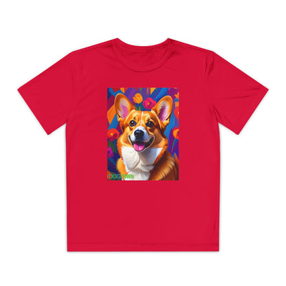 Pup Art Canvas - Kid's Sport Short Sleeve Tee (Corgi)