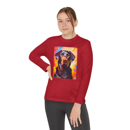 Pup Art Canvas - Kid's Sport Long Sleeve Tee (Chocolate Lab)