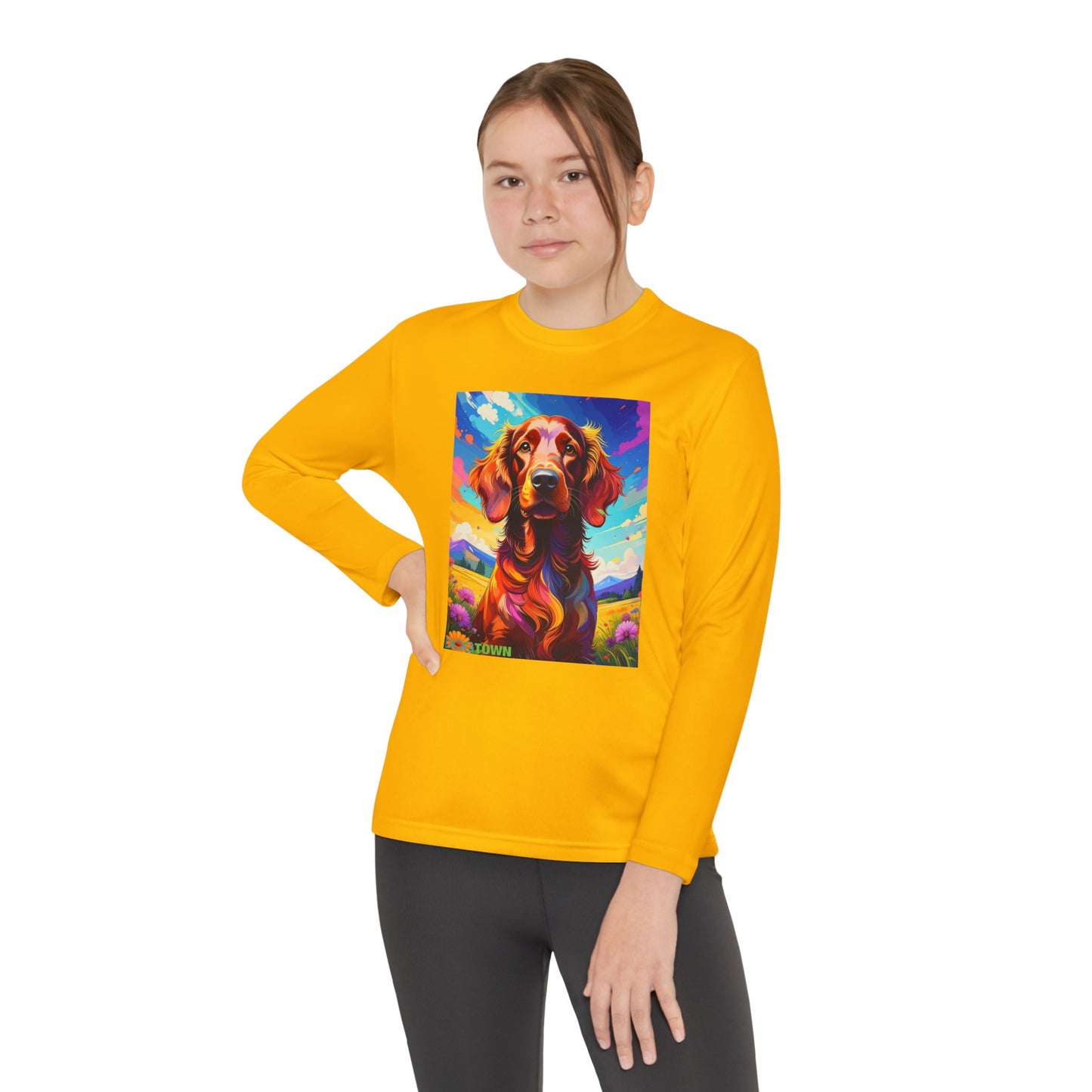 Pup Art Canvas - Kid's Sport Long Sleeve Tee (Irish Setter)