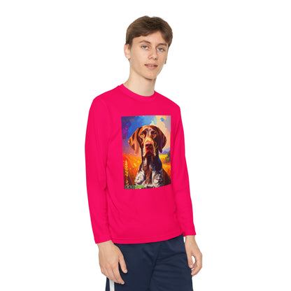 Pup Art Canvas - Kid's Sport Long Sleeve Tee (German Shorthaired Pointer)