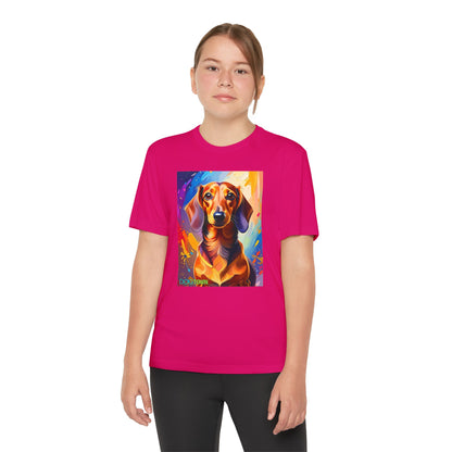 Pup Art Canvas - Kid's Sport Short Sleeve Tee (Dachshund)