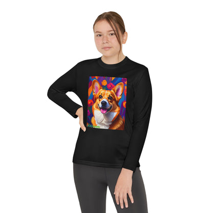 Pup Art Canvas - Kid's Sport Long Sleeve Tee (Corgi)