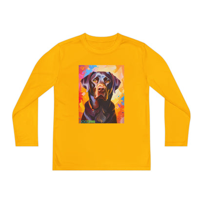 Pup Art Canvas - Kid's Sport Long Sleeve Tee (Chocolate Lab)