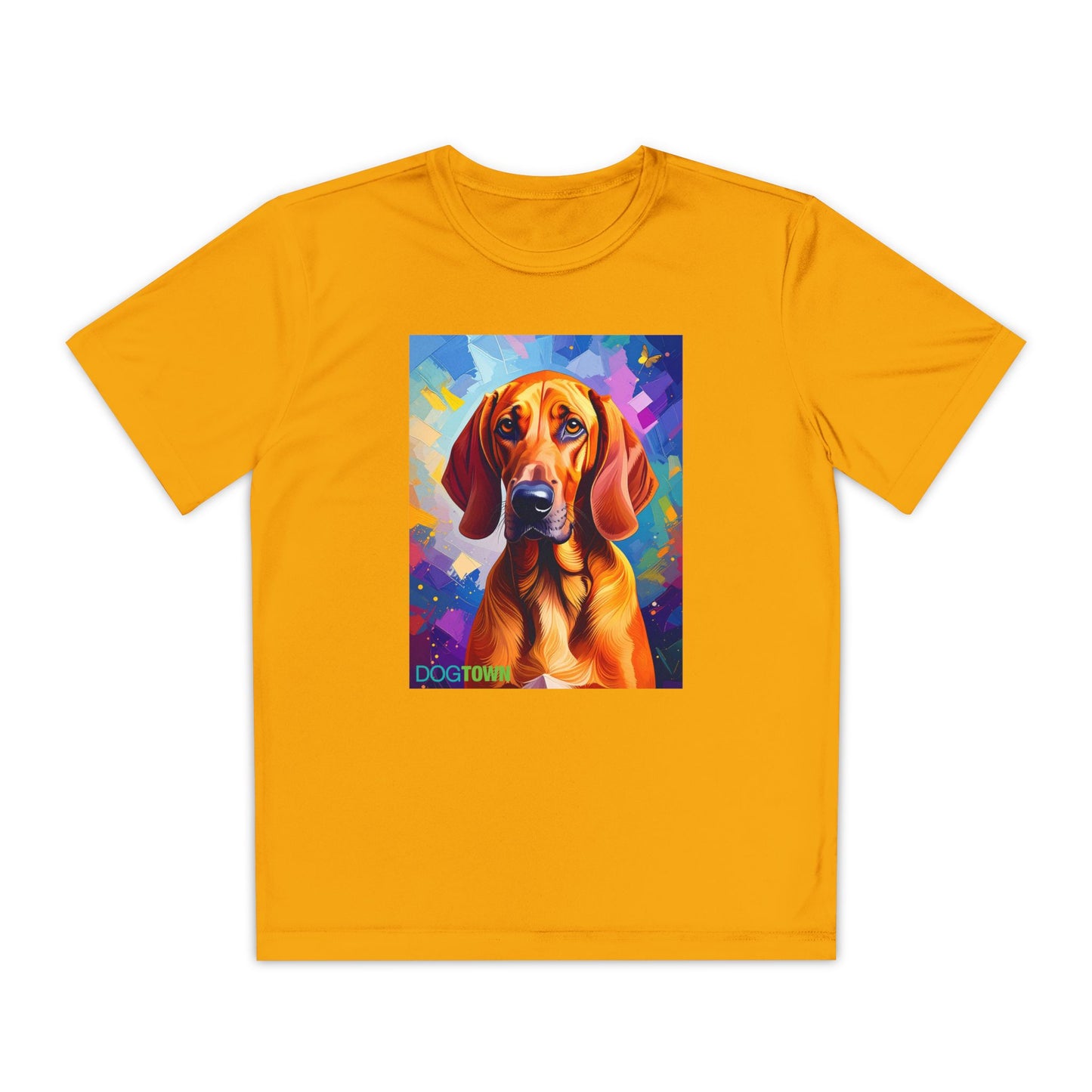 Pup Art Canvas - Kid's Sport Short Sleeve Tee (Redbone Coonhound)