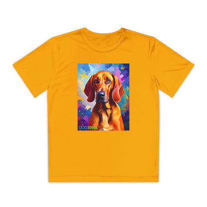 Pup Art Canvas - Kid's Sport Short Sleeve Tee (Redbone Coonhound)
